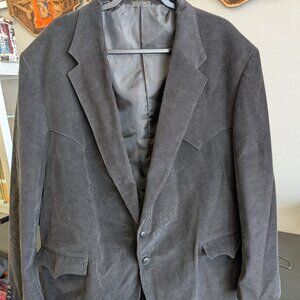 Circle S Western Blazer Suit Jacket Black Corduroy Elbow Patches 54 Long